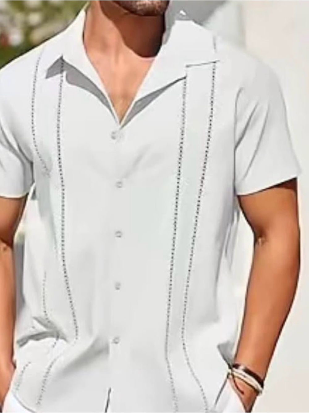 Men's White Short-Sleeve Cuban Shirt - Lightweight Summer Shirt